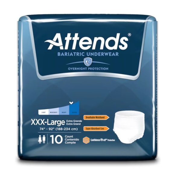 Attends Disposable Bariatric Underwear size 3XL (one pkg of 10) - Picture 1 of 3